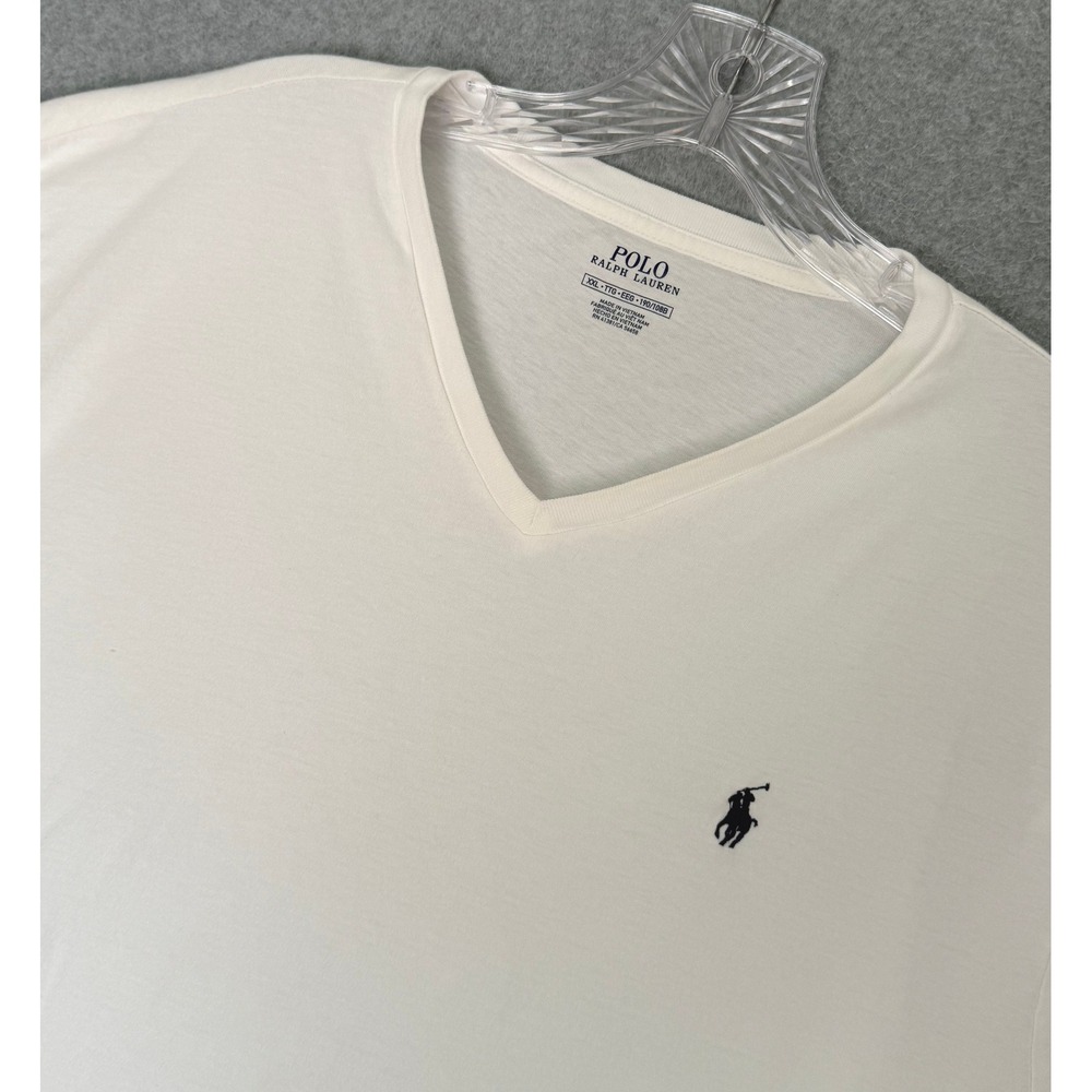 Polo Ralph Lauren T-Shirt Mens XXL White V-Neck Short Sleeve Cotton Pony Logo